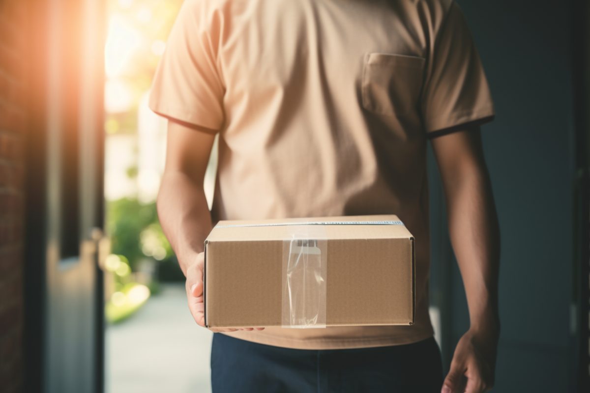 man holding a cardboard box